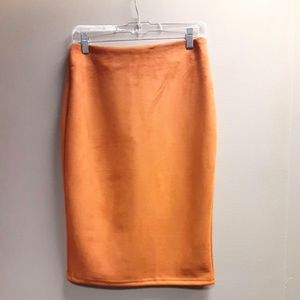 Coral Faux Suede  Pencil Skirt